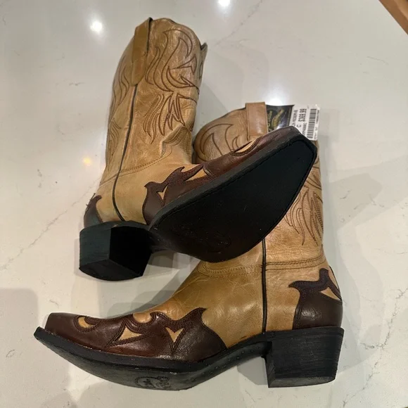Tan with Brown Flame Cowboy/cowgirl boots - Picture 4 of 5